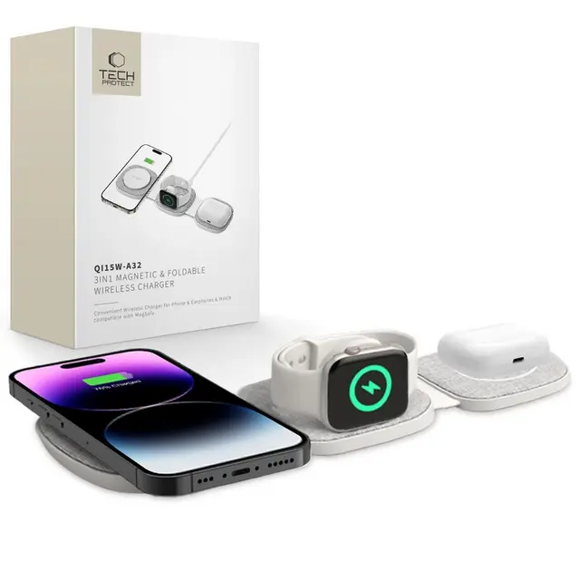 Tech-Protect QI15W-A32 3-i-1 MagSafe trådlös laddare