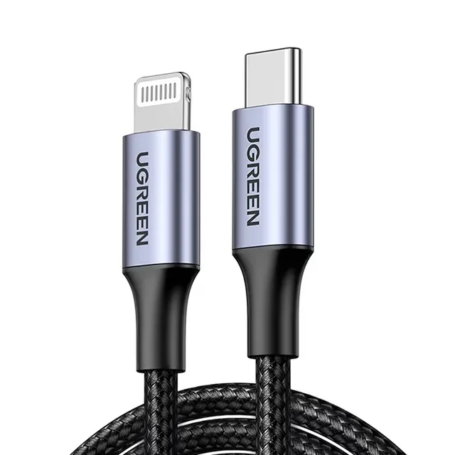 Ugreen 60759 USB-C till Lightning-kabel, 1 m, svart och silver