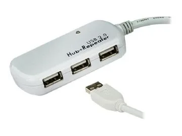 ATEN aktiv USB 2.0 förlängningskabel med 4-ports hubb, 12m