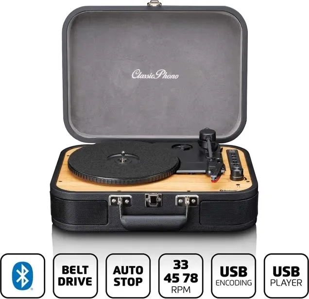 Lenco Retro Bluetooth® skivspelare med inbyggda högtalare Svart