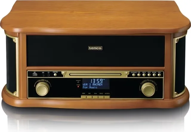 Lenco TCD-2571 retro skivspelare i trä med Bluetooth®, DAB+/FM, CD och kassett