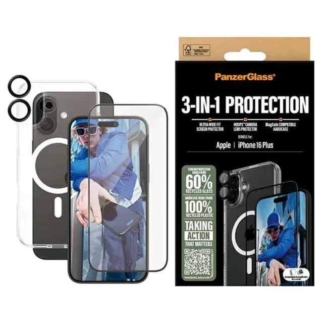 PanzerGlass 3-in-1 Skyddspaket iPhone 16 Plus