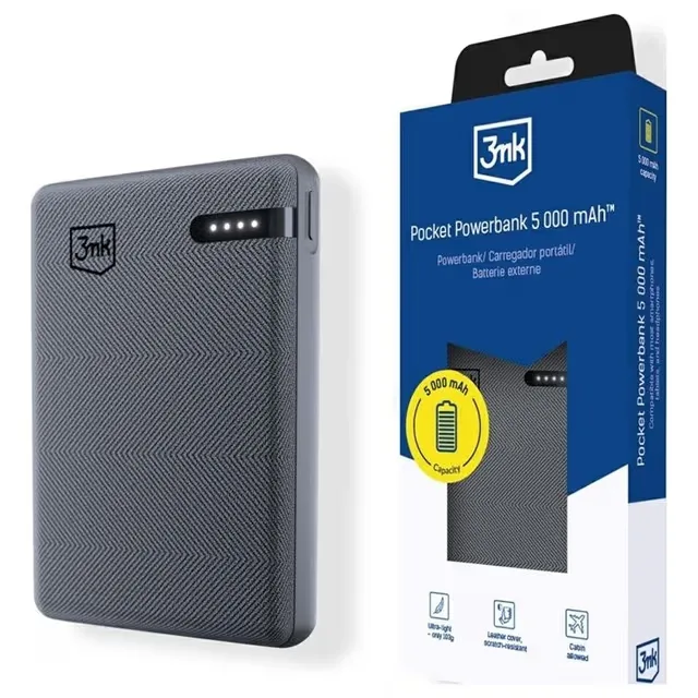 3MK Pocket Powerbank 5000 mAh 12W USB-C, grå