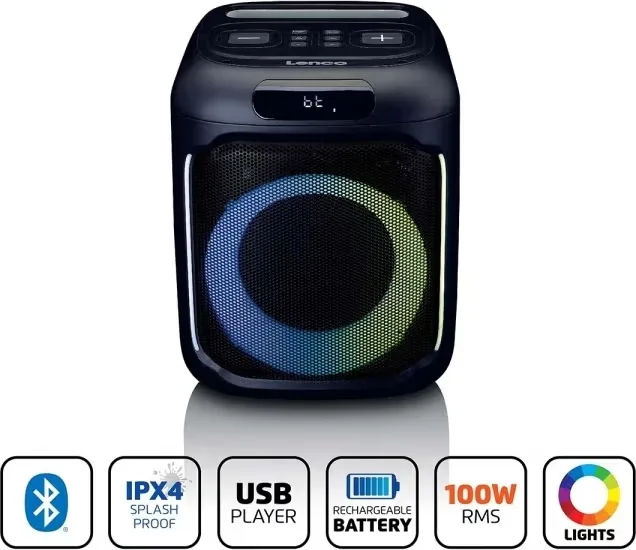 Lenco Kompakt IPX4 Bluetooth® Partyhögtalare med trådlös mikrofon