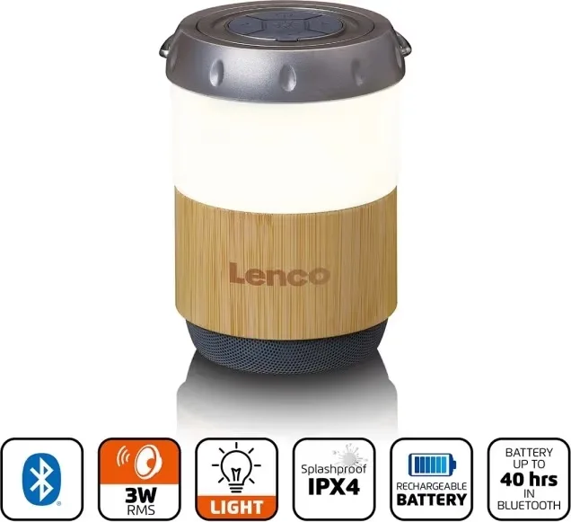 Lenco lykta med inbyggd Bluetooth®-högtalare, bambu