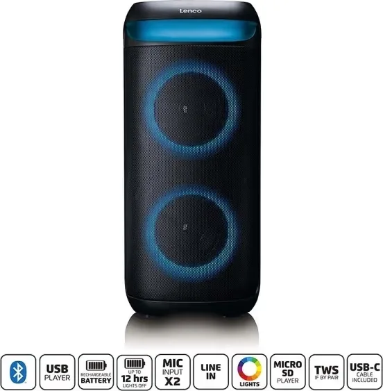 Lenco Bluetooth® Partyhögtalare med inbyggda lampor