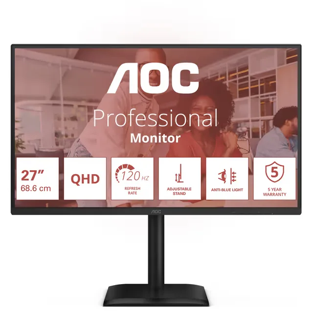 27" AOC Q27E4U, IPS 2560x1440, 4 ms, 120Hz, höjdjusterbar, pivot, HDMI/DP, högtalare, USB 3.2-hubb, 5 års garanti