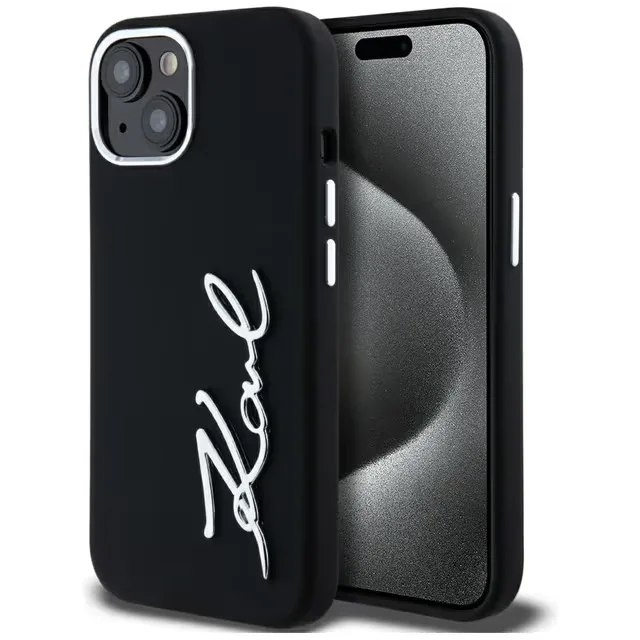 Karl Lagerfeld Mobilskal till iPhone 15 MagSafe Silicone Metal Script Logo