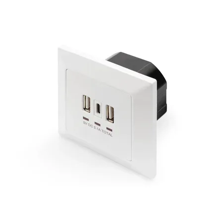 DIGITUS DA-70618 väggutag 2 x USB-A + 1 x USB-C, vit