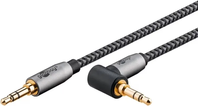 Goobay Ljudanslutningskabel AUX, 3,5 mm stereo, 90°, 5 m, Sharkskin Grey Pawl 3,5 mm plugg (3-stift, Stereo) > Pawl 3,5 mm plugg (3-stift, stereo) 90 °