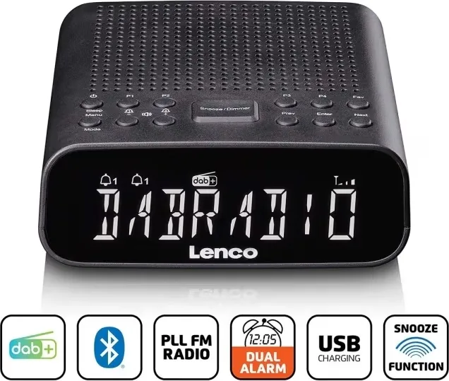 Klockradio Lenco DAB, FM, DAB+ Väckningsfunktion Svart