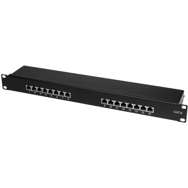 LogiLink patchpanel 16 portar Cat6, 19"-rack 1U, svart