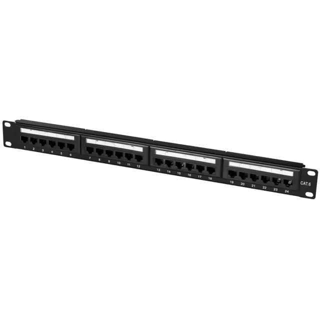 LogiLink patchpanel 24 portar Cat6 för 19-tums rack, 1U, svart