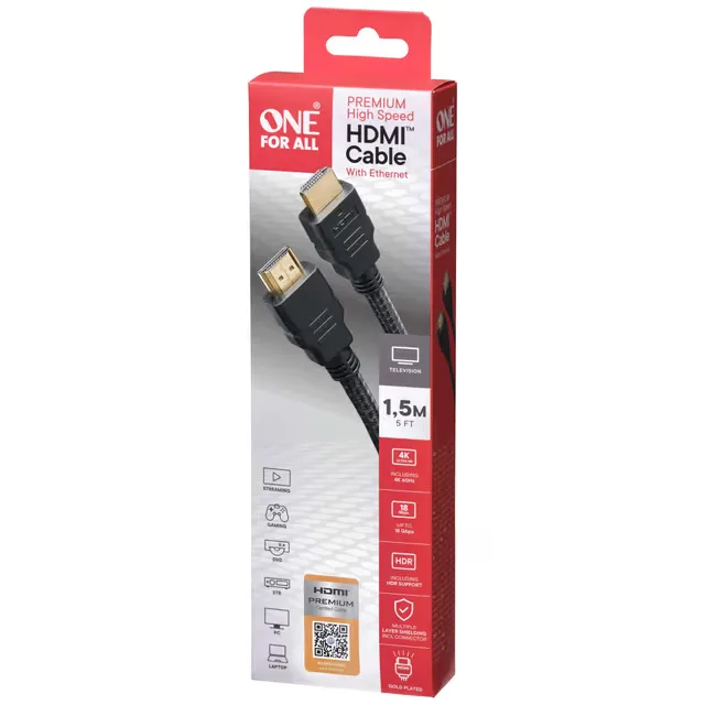 One For All Premium Höghastighetskabel HDMI med ethernet (1,5 m)