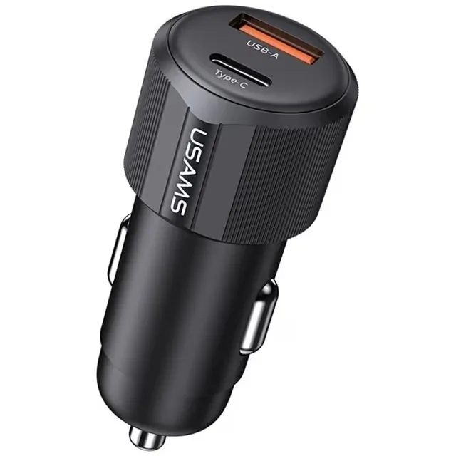 USAMS CC283 billaddare 60 W 1 x USB-A 1 x USB-C, svart