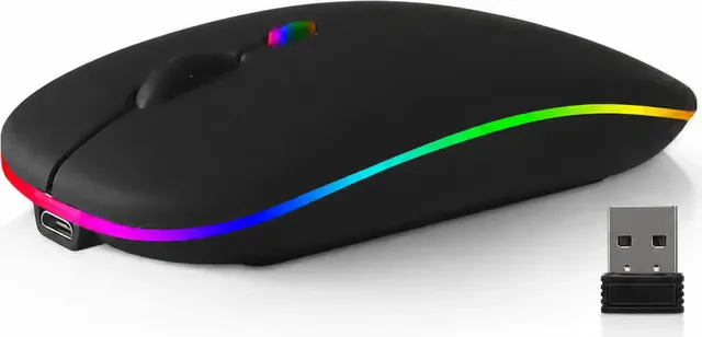 Trådlös mus - 2,4G + Bluetooth, dubbelt läge, belyst svart