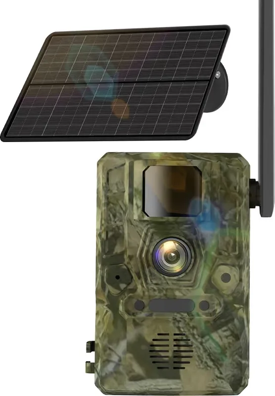 NÖRDIC 4G viltkamera med 4W solpanel, 3MP FHD, kamouflage, LTE 4G SIM-kort och IP66-vattenskydd
