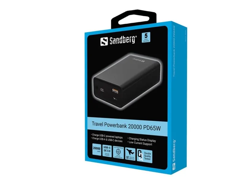 Sandberg PD65W powerbank 20000 mAh, 65 W