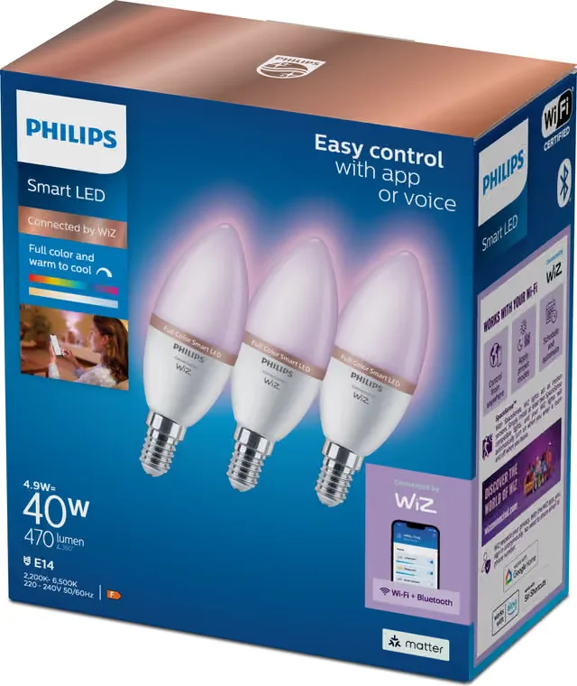 Philips RGB WFB E14 40W smart LED-lampa (3-pack)