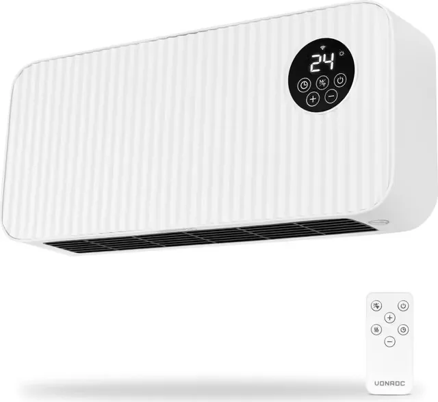 VONROC badrumsvärmare 2000W – fläktfunktion – fjärrkontroll – WiFi – vit