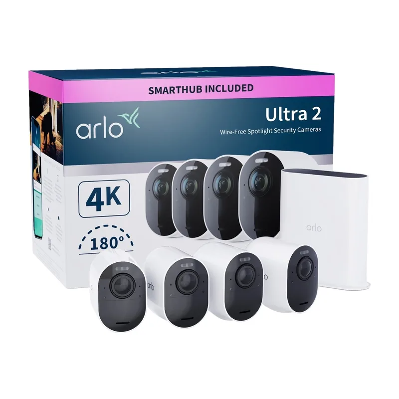 Arlo Ultra 2 säkerhetssystem med 4 Kameror, vit