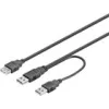 USB-strömkabel, Y-kabel, 2xTyp A hane till 1xTyp A hona, 0,3 m (USB2-16)