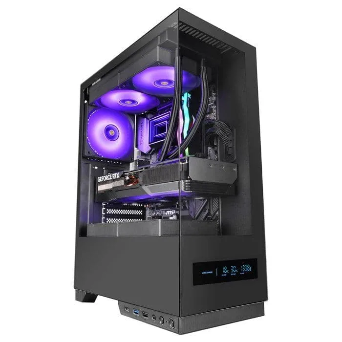 Mars Gaming MC-PULSAR-Gamingchassi ATX-Front LCD-skärm-Dubbelt Härdat Glas-KABELHATCH-240mm Vattenkylning-USB-C-Svart