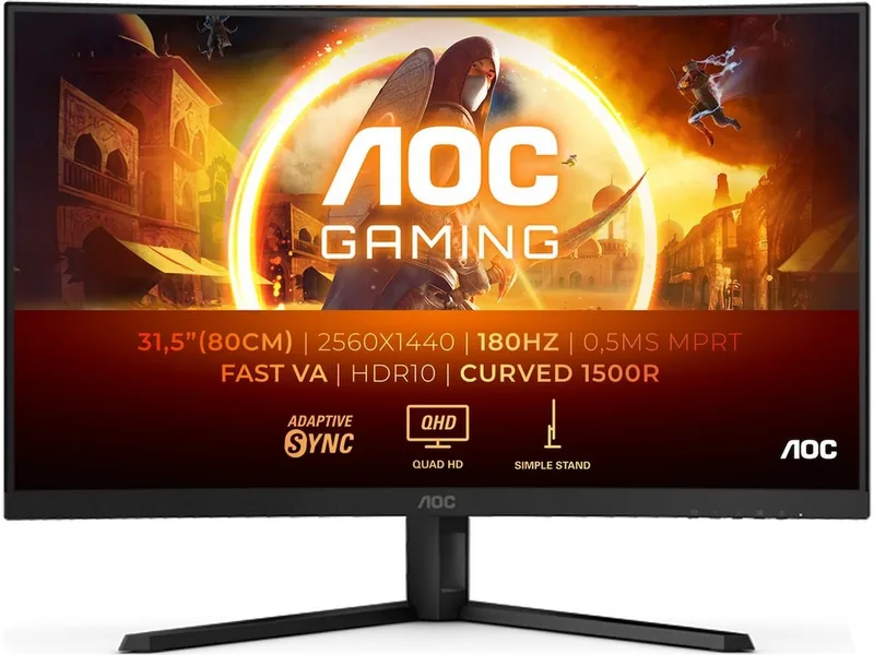 31.5" AOC CQ32G4VE, Curved Fast VA 2560x1440, 0.5 ms, 180Hz Adaptive-Sync, 1500R, 2xHDMI/DP Black/Grey