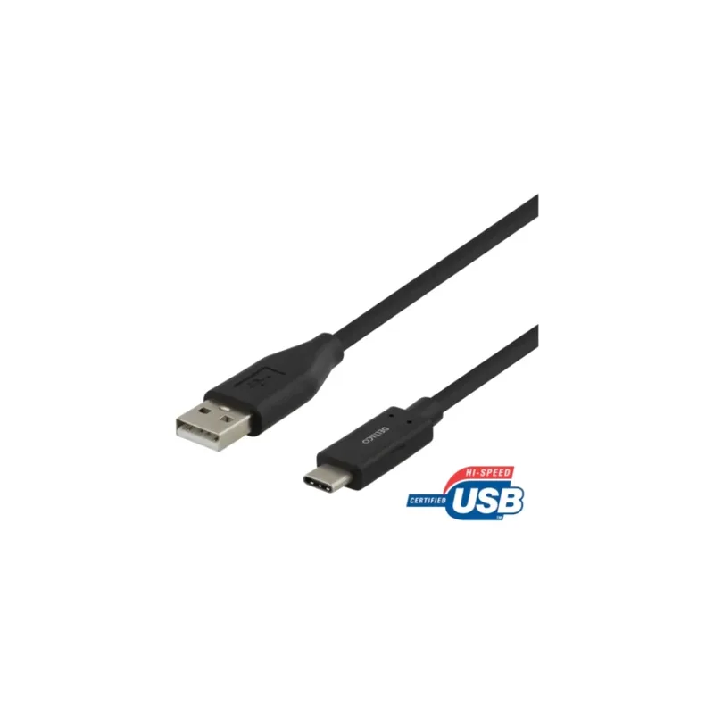 Deltaco USB-C till USB-A-kabel, 1 m, USB 2.0, svart