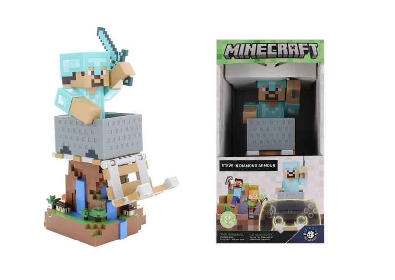 Cable Guys Minecraft Steve i diamantrustning R.E.S.T, hållare för handkontroll och mobil