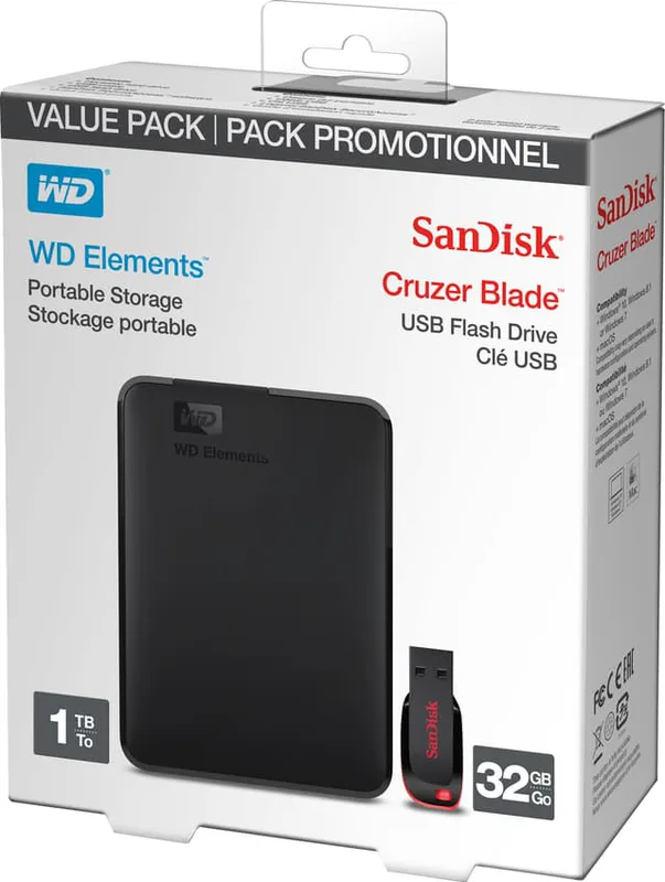 WD Elements 1TB + 32GB USB