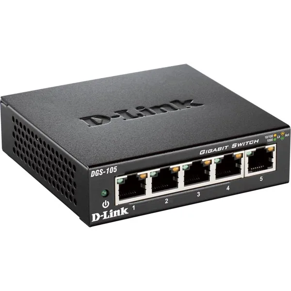 D-Link DGS-105/E switch, 5 portar, Gigabit, metallhölje
