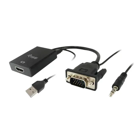 Equip 119038 videokabel adapter 0,2 m VGA (D-Sub) + 3.5mm DVI-D + USB, svart