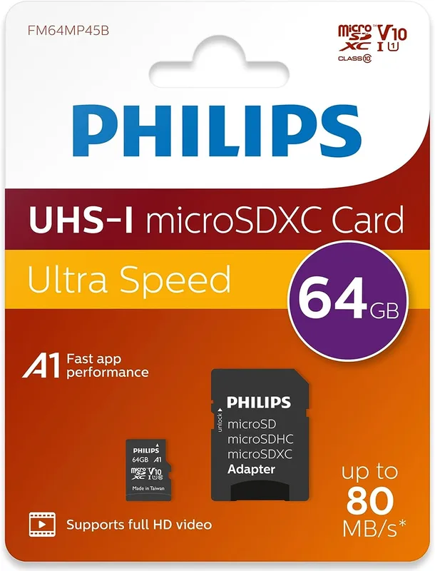 Philips FM64MP45B microSDXC-kort 64 GB, UHS-I U1, med adapter