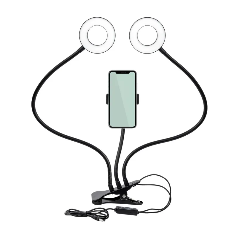 Dacota Platinum 9 cm dubbel ringlampa med telefonhållare