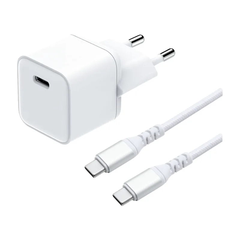 Dacota Platinum GaN-laddare USB-C 30 W med 2 m kabel, vit