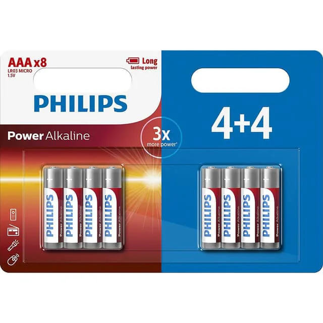 Philips Batteri Alkaliska LR03/AAA 8-pack