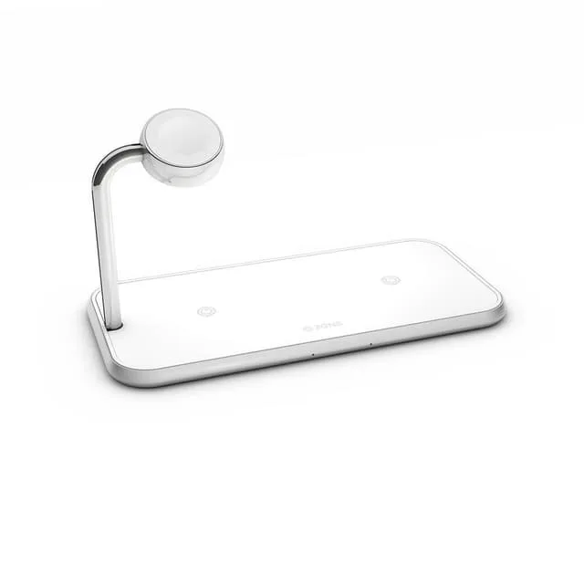 Zens Triple Alu. Laddare Qi Trådlös 220V-Sladd 2X10W Vit Med Apple Watch Laddare