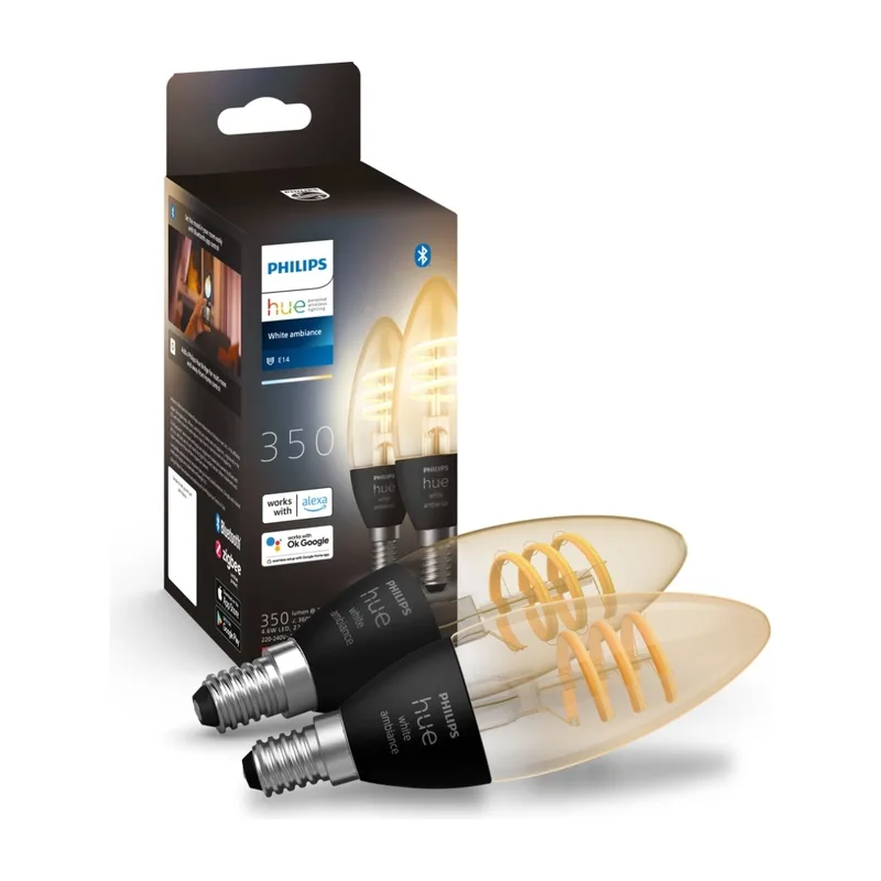 Philips Hue - White Ambiance Filament E14 Kron 350 lm 2-pack - A10980