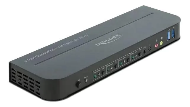 DeLOCK 11484 KVM-switch, DisplayPort 1.4, 4 datorer, 8K 30 Hz, USB 3.0 och ljud
