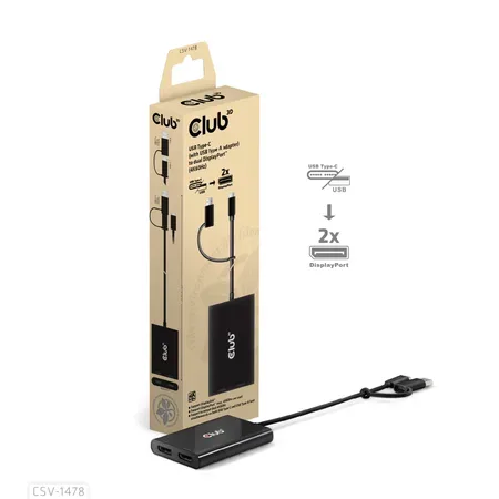 Club 3D CSV-1478 USB-C till 2x DisplayPort-adapter, 4K, svart