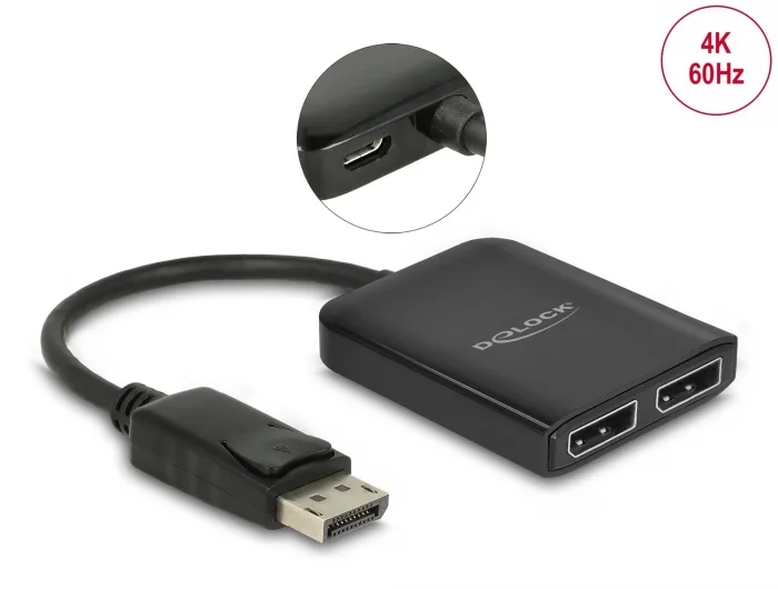 DeLOCK DisplayPort-splitter, 1 x in till 2 x ut, 4K@60Hz