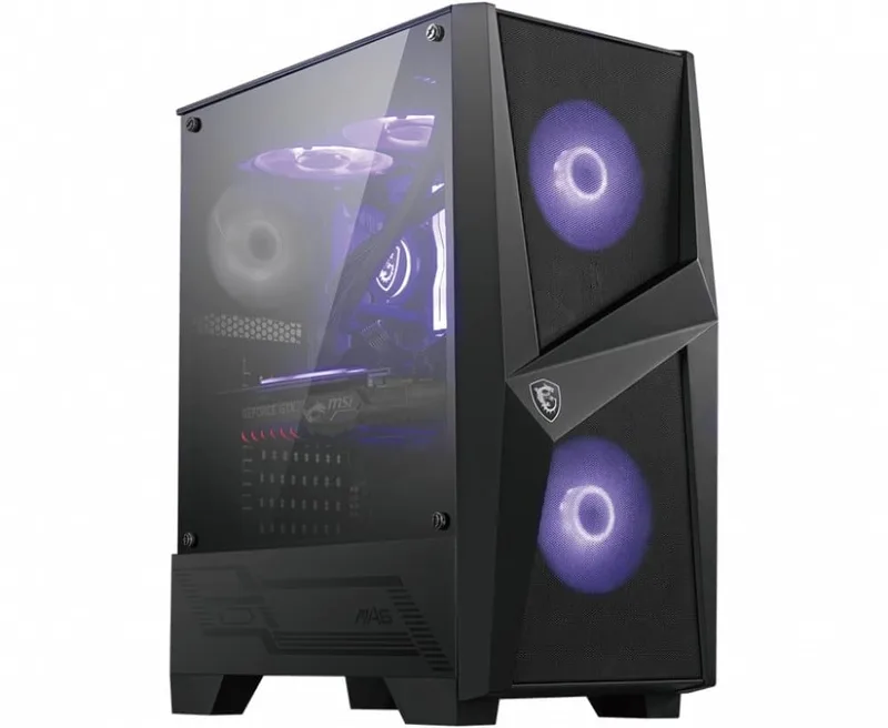 MSI MAG FORGE 100M Mid Tower Gaming Datorfodral 'Svart, 2x 120 mm RGB PWM-fläkt, 1x 120 mm fläkt, 1-6 R