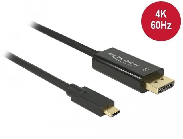 DeLock 1 m USBC till Displayport kabel UHD 4K 60Hz 21,6Gbps DP Alt Mode 1.2 HDCP 1.4 svart