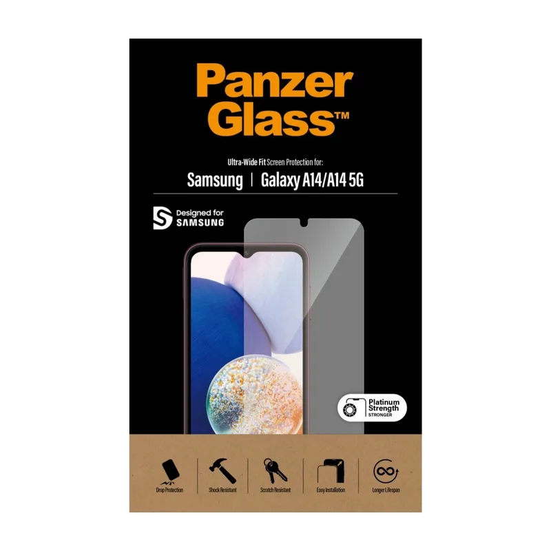 PanzerGlass Ultra-Wide Fit skärmskydd till Samsung Galaxy A14, svart