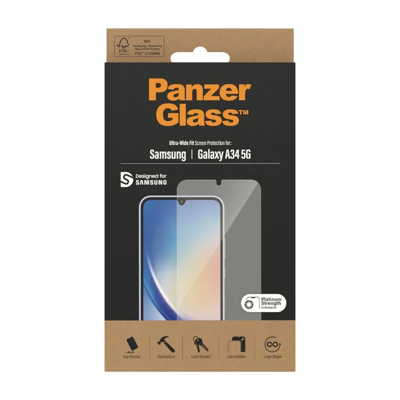 PanzerGlass Ultra-Wide Fit skärmskydd till Samsung Galaxy A34, svart