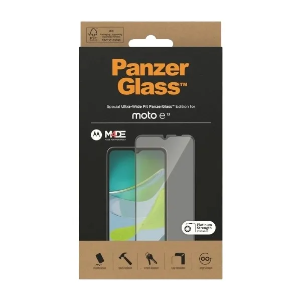 PanzerGlass Ultra-Wide Fit skärmskydd till Motorola Moto E13, svart