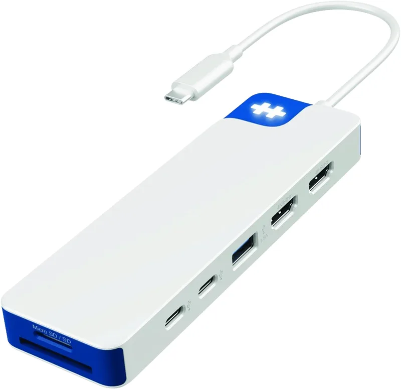 HyperDrive Flex 9-portars dubbel 4K HDMI USB-C-hub, blå/vit