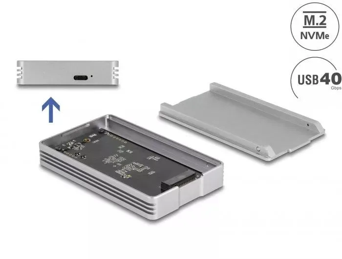 Delock USB4-hölje 40 Gbps för 1 st M.2 NVMe-SSD, verktygsfritt