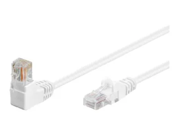 Goobay Patchkabel CAT 5e, 1x 90° vinklad, U/UTP, vit, 2 m kopparklädd aluminiumtråd (CCA), 1x RJ45-plugg 90 ° (8P8C)
